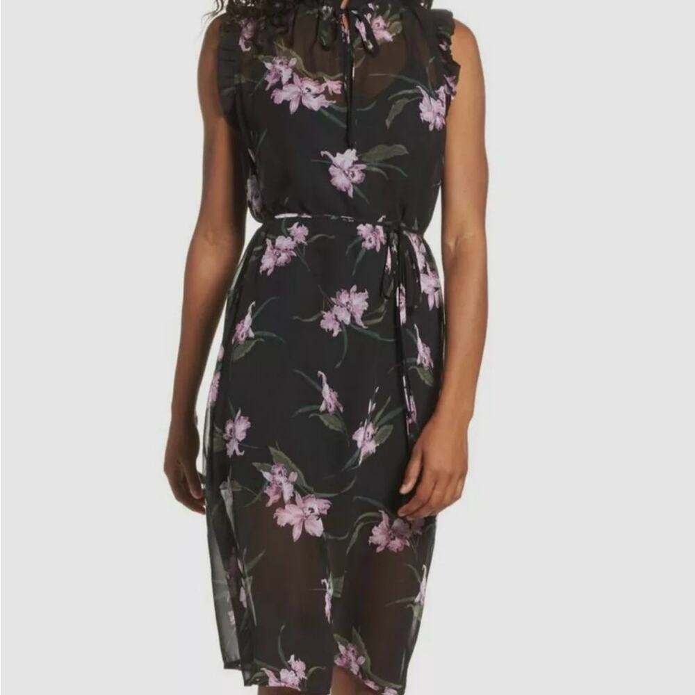 BB Dakota Women's Dress Black Sarah High Neck Floral Sheer Romantic Flowy M